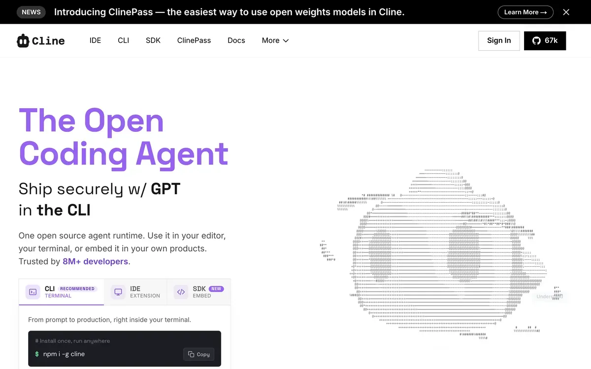 Cline product page