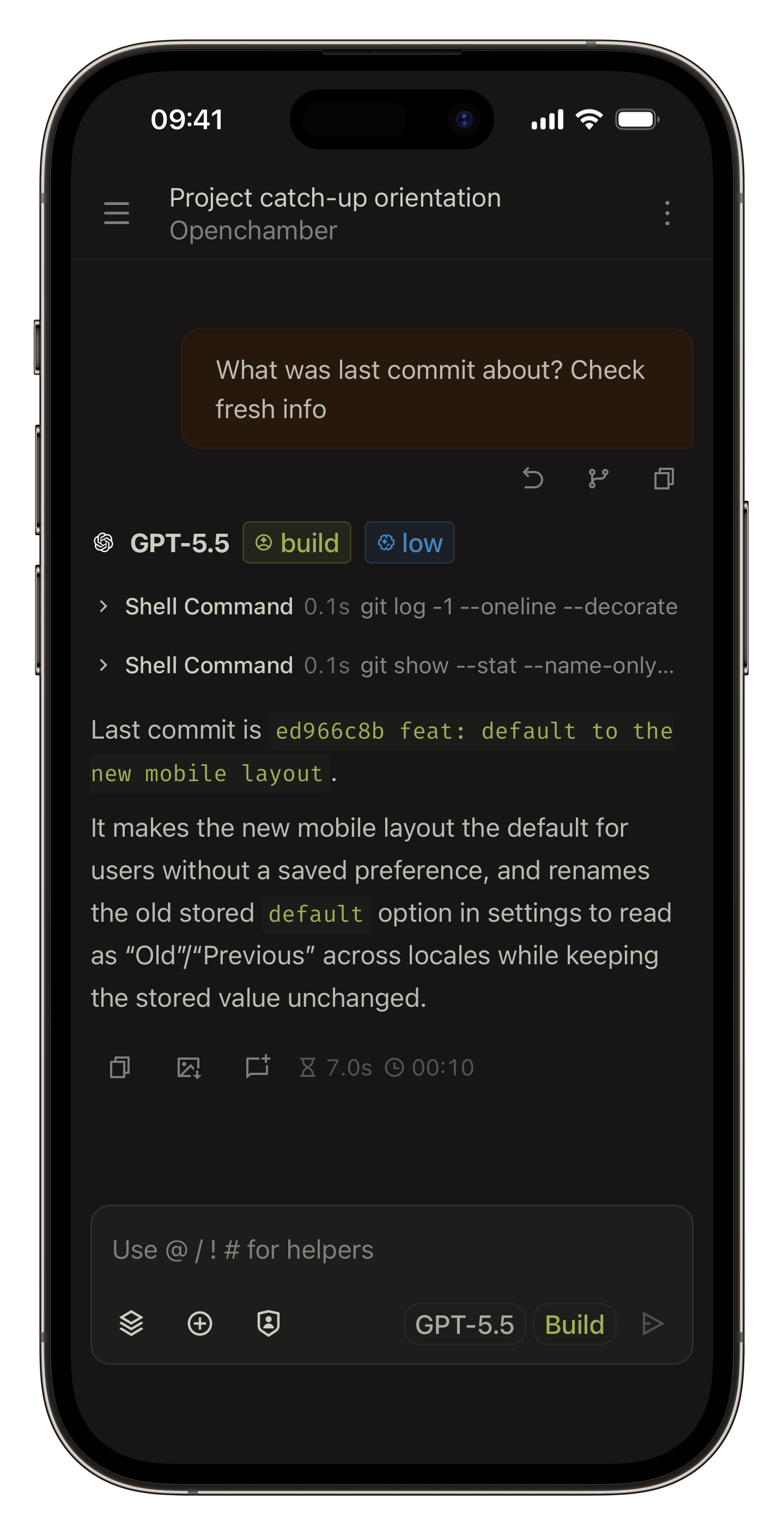 OpenChamber conversation on mobile